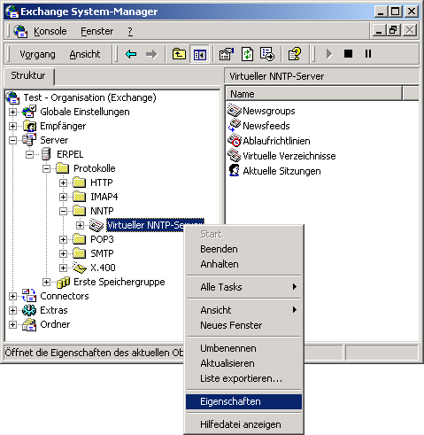 Virtueller NNTP-Server - Eigenschaften