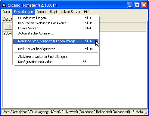 Einstellungen / News: Server, Gruppen, Ladeaufträge ... 