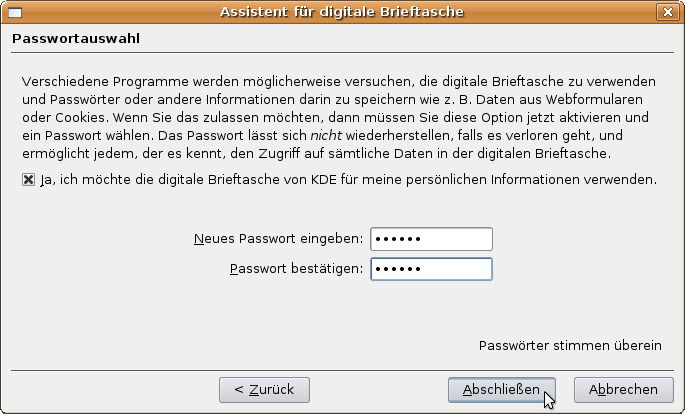 KWallet - Passwortauswahl