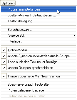 Optionen - Programmeinstellungen