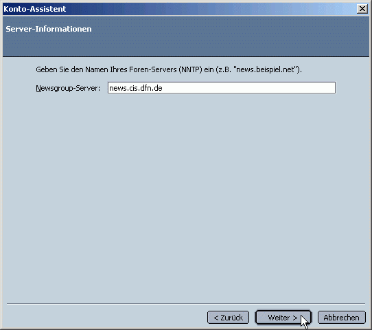 Angabe des Newsservers