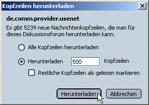 Nachrichtenkopfzeilen herunterladen - Angabe der Anzahl