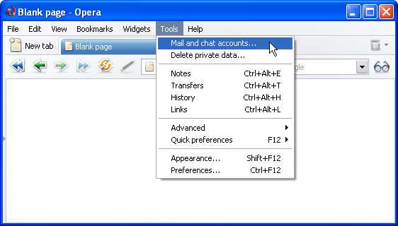 Selection: Tools - Mail and chat accounts