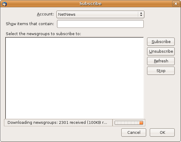 Subscribe: Downloading list of newsgroups