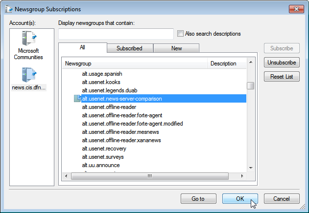 Newsgroups Subscriptions
