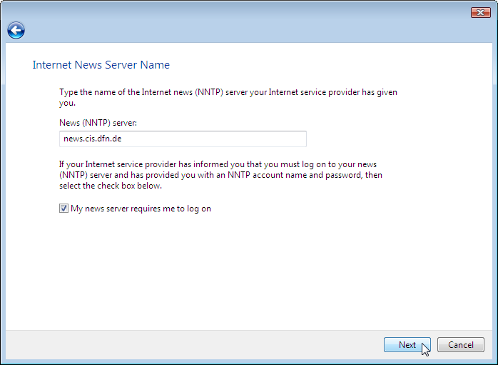 Wizard: Internet News Server Name